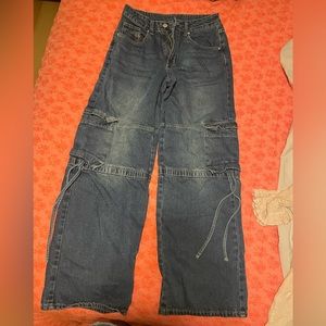 Women’s dark denim cargo pants